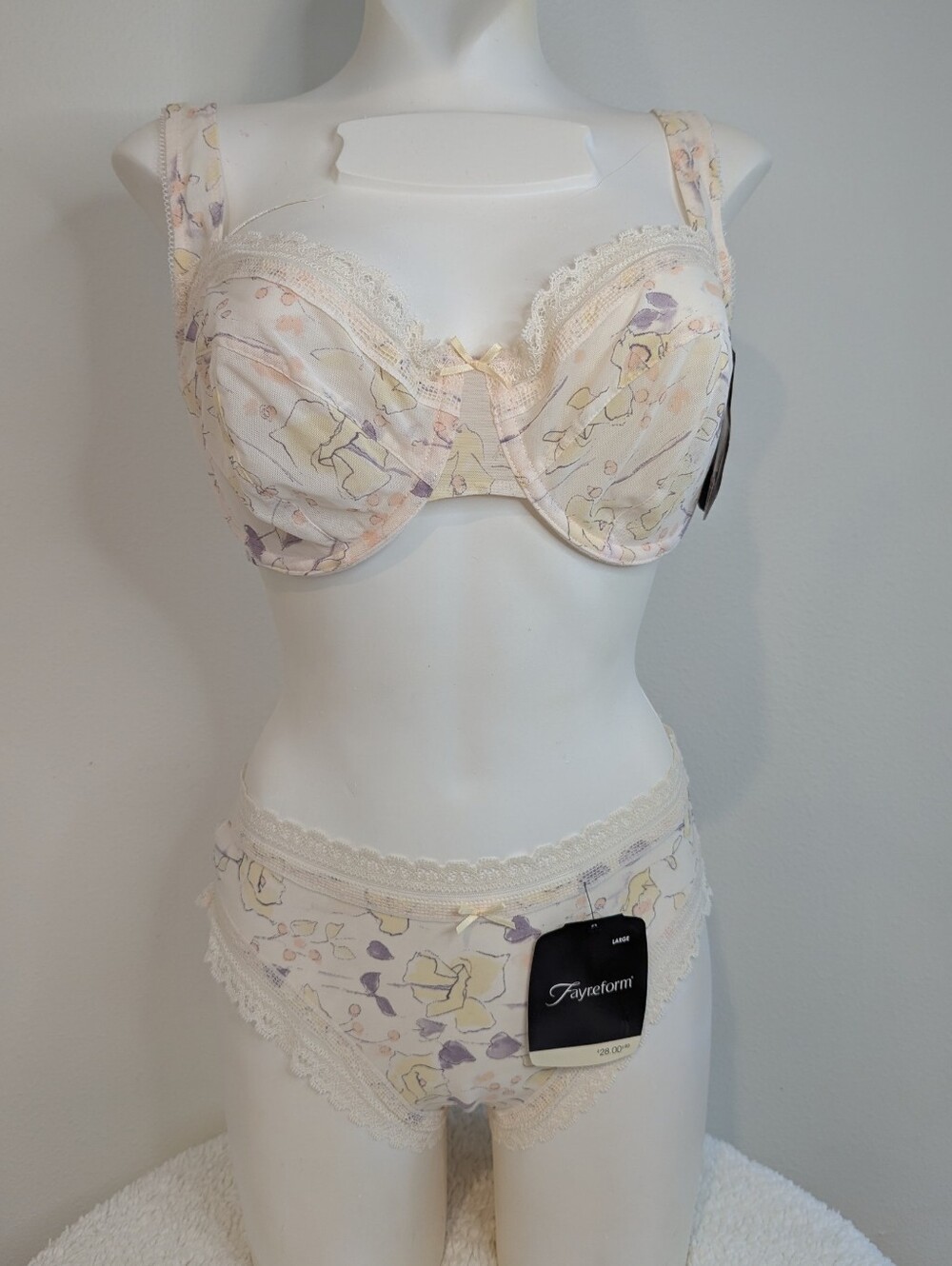 Fayreform Hidden Garden Vanilla Print Bra & Panty Set 36E / L NWT